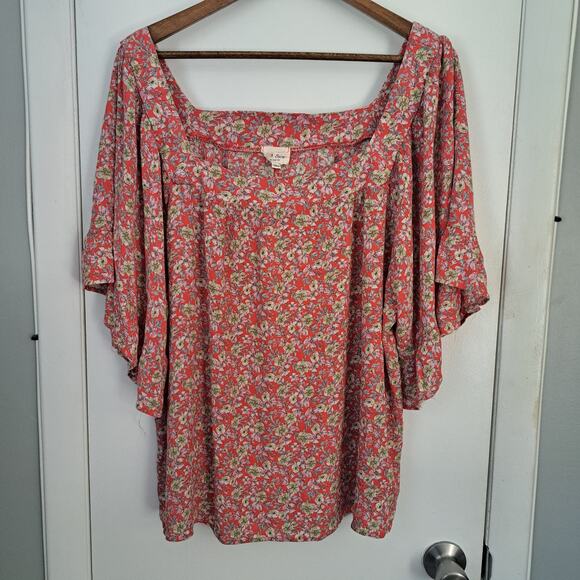 1.4.3. Story by Line Up Tops - 143 Story by Line Up Square Neckline Flutter Sleeve Floral Blouse Women's 3X